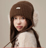 CACUSS帽子女秋冬雷鋒帽防寒保暖毛線(xiàn)帽可愛(ài)針織帽顯臉小護耳帽 咖啡色 曬單實(shí)拍圖