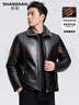 SHANSHAN杉杉皮衣男冬季新款商務(wù)休閑加絨加厚保暖舒適男士翻領(lǐng)長(cháng)袖外套 黑色 2XL /185 曬單實(shí)拍圖