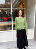 Olrain歐芮兒2026新款春季女裝通勤撞色花邊拼接長(cháng)袖軟糯毛衣針織開(kāi)衫 綠色 M 曬單實(shí)拍圖