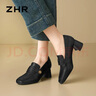 ZHR樂(lè )福鞋女英倫風(fēng)粗高跟套腳女鞋舒適方頭復古中口單鞋 K351黑色38 曬單實(shí)拍圖