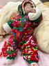贏(yíng)一貝（Yingyibei）東北大花棉襖寶寶冬季連體棉服周歲嬰兒衣服冬裝加絨加厚軍棉大衣 大花哈衣含帽子 80 曬單實(shí)拍圖
