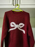 MJ STYLE騏驥紅蝴蝶結短款毛衣女2026冬季甜美風(fēng)設計感圓領(lǐng)內搭針織衫上衣 曬單實(shí)拍圖