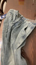 羅蒙（ROMON）2025秋季季新款拼接直筒寬松牛仔褲男韓版彎刀褲痞帥哈倫香蕉褲新 淺藍色 L 110-130 曬單實(shí)拍圖