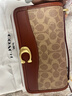 蔻馳（COACH）女士時(shí)尚經(jīng)典皮質(zhì)輕奢單肩斜挎包小方包 卡其色配紅棕色CQ668B4NQ4 曬單實(shí)拍圖