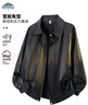 頂峰保羅（Dingfengbaoluo）美式皮衣外套男秋季復古機車(chē)寬松純色休閑夾克外套XQD99黑色L 曬單實(shí)拍圖