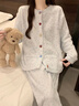 另塵半邊絨睡衣女款韓系藍色甜美秋冬季新款加絨加厚可外穿家居服套裝 R725LA 彩色紐扣 藍色 2XL 曬單實(shí)拍圖