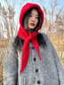 偶森紅色巴拉克拉法帽子女冬季保暖毛線(xiàn)帽圍巾一體連帽圍脖針織帽秋冬 曬單實(shí)拍圖