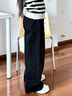 女童褲子2025秋季新款工裝褲女孩直筒兒童大童闊腿長(cháng)褲初中生加絨 黑色 170 曬單實(shí)拍圖