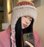 麓格立 帽子女冬季加絨保暖可愛(ài)條紋騎車(chē)戶(hù)外毛絨茸茸學(xué)生川西旅游防寒 民族風(fēng)毛線(xiàn)帽【紅色】 曬單實(shí)拍圖