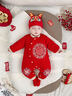寶寶新年衣服喜慶年服冬季加厚包腳連體衣新生嬰兒棉服夾棉外出服 【偏襟包腳】加厚款 不含虎頭帽 80cm ：8-12個(gè)月寶寶 曬單實(shí)拍圖