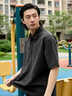 貴色高端美式肌理感牛仔短袖Polo衫男夏季寬松翻領(lǐng)重磅高級感T恤 黑色 L  適合120-140斤 曬單實(shí)拍圖
