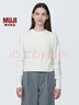 MUJI女式 棱紋編織 圓領(lǐng)短款針織衫 長(cháng)袖女款 女裝 薄款毛衣 米白色 XL (165/92A) 曬單實(shí)拍圖