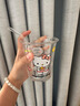 Kitty貓玻璃杯子家用ins可愛(ài)凱蒂貓高顏值居家辦公牛奶咖啡吸管杯 kitty貓玻璃杯+玻璃吸管 350ML【加厚 防燙 耐高溫】 曬單實(shí)拍圖