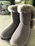 達芙妮雪地靴女2025冬季新款加絨灰色面包中筒厚底短靴子真皮棉鞋短靴 曬單實(shí)拍圖