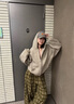 OEMG 美式復(fù)古條紋拉鏈開衫連帽衛(wèi)衣女男春秋季寬松百搭潮流上衣外套 XH165杏色 【高品質(zhì)】 M [建議85-105斤] 曬單實拍圖