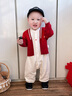 英氏（YEEHOO）【商場(chǎng)同款】新生兒衣服長(cháng)袖男寶寶假兩件連身衣外出爬爬服 新年紅 80cm 曬單實(shí)拍圖