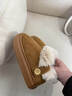 紅豆麂皮防水棉拖鞋女外穿親子防滑冬季2026新款厚底室內加絨保暖棉鞋 卡其 38-39 【正碼】 曬單實(shí)拍圖