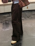 ELLE法式磨毛肌理感燈芯絨休閑褲女2025冬季新款寬松通勤直筒褲子 咖色 【預售】 XS 曬單實(shí)拍圖