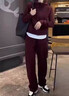 皮爾卡丹（pierre cardin）時(shí)尚運動(dòng)服套裝女秋冬季加厚寬松顯瘦衛衣休閑兩件套潮 酒紅色 衛衣+長(cháng)褲 【棉質(zhì)兩件套 XL 【建議115-125斤】 曬單實(shí)拍圖