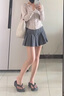 小野和子短款百褶半身裙 靜奢灰 L 曬單實(shí)拍圖