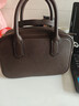裘真【明星推薦】寬寬包植鞣牛皮休閑斜挎包手提保齡球包女 咖啡色 曬單實(shí)拍圖