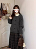 唐菓蜜連衣裙女秋冬季2025新款韓系時(shí)尚百搭減齡復古學(xué)院風(fēng)顯瘦套裝裙子 灰色毛衣+格紋裙子 M 曬單實(shí)拍圖