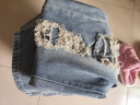 延芮2025新款夏季美式復古水洗破洞牛仔褲女高腰寬松顯瘦直筒闊腿 藍色 BTN425# XL 【115-125斤】 曬單實(shí)拍圖