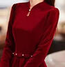 智立冠敬酒服秋季新款結婚訂婚顯瘦立領(lǐng)長(cháng)袖氣質(zhì)酒紅色禮服連衣裙冬 酒紅色 L 曬單實(shí)拍圖