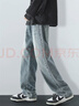 MAYBEYOND牛仔褲男秋冬季寬松休閑直筒褲潮流美式褲子男MA73復古藍2XL 曬單實(shí)拍圖