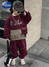 迪士尼（Disney）男童秋冬裝加絨套裝2025新款兒童酷帥加厚運動(dòng)衛衣男孩冬裝兩件套 酒紅色【套裝】 100 曬單實(shí)拍圖