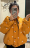 鴨鴨鞠婧祎同款冰淇淋系列羽絨服女短款2025秋冬新款甜美保暖外套XJ 橘黃色 M (160/84A) 曬單實(shí)拍圖
