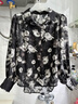 國風(fēng)新中式襯衫女復古輕奢印花氣質(zhì)翻領(lǐng)襯衣大碼燈籠袖雪紡上衣仙 竹葉花黑 關(guān)注店鋪送黑吊帶 均碼  建議體重80-135斤穿 曬單實(shí)拍圖