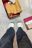 赫升【新款】?jì)仍龈吲?CM飛織布皮面拼接厚底老爹鞋子小白鞋阿甘鞋 米白色W100J5061 39 曬單實(shí)拍圖