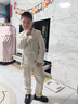 羅蒙西裝套裝男童花童主持人禮服春秋男孩鋼琴畢業(yè)兒童畢業(yè)演出服走秀 米黃：外套+馬甲+長(cháng)褲+襯衫 130 曬單實(shí)拍圖
