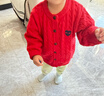 貝肽斯兒童毛衣針織衫秋冬季加厚女童男童毛衣外套外穿毛線(xiàn)衣 大紅 100 cm 曬單實(shí)拍圖