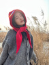偶森紅色巴拉克拉法帽子女冬季保暖毛線(xiàn)帽圍巾一體連帽圍脖針織帽秋冬 曬單實(shí)拍圖