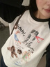 茵曼2026春季女裝新款趣味涂鴉印花撞色插肩袖T恤休閑長(cháng)袖上衣 云朵白-W18538611 S 曬單實(shí)拍圖