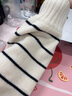 pusumede慵懶風(fēng)條紋毛衣女秋冬圓領(lǐng)顯瘦休閑百搭羊毛針織衫上衣 杏底藍條 M 曬單實(shí)拍圖