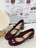 卓詩(shī)尼粗跟瑪麗珍鞋女鞋2026春新款法式一字帶蝴蝶結高跟鞋紅色淺口單鞋 酒紅色 37 曬單實(shí)拍圖
