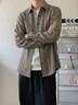 頂峰保羅（Dingfengbaoluo）復古條紋休閑襯衫男春季高級感寬松撞色長(cháng)袖襯衣DHN72咖啡色XL 曬單實(shí)拍圖