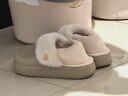 樸西厚底防水棉拖鞋女士冬季外穿加絨加厚保暖家居包跟踩腳情侶棉鞋女 卡其色 36-37 曬單實(shí)拍圖