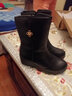 斷碼清倉紅青娗坡跟舒適中筒靴女加絨秋冬款真軟皮中老年媽媽靴子 黑色 加絨 跟高5公分 35 (225mm) 標準碼 曬單實(shí)拍圖