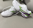 美津濃（MIZUNO）WAVE FANG PRO系列2男女專(zhuān)業(yè)羽毛球鞋減震防滑透氣室內綜合訓練鞋 白綠紫【穩定支撐】FANG PRO 38.5 =245mm 曬單實(shí)拍圖