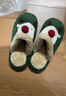 細細條（XIXITIAO）一家三口毛毛鞋男女冬季創(chuàng  )意可愛(ài)圣誕麋鹿親子包頭棉拖鞋 深綠色【軟萌麋鹿】 40-41【適合38-39的腳】 曬單實(shí)拍圖