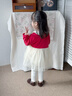 英氏（YEEHOO）嬰幼兒分體套裝女寶可愛(ài)紗裙蛤套春秋長(cháng)袖假兩件上衣時(shí)髦紅色童裝 紅白 90 cm 曬單實(shí)拍圖