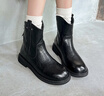 卓詩(shī)尼冬季復古粗跟短靴2025女圓頭顯瘦瘦靴短筒褶皺煙筒靴子 黑色 37 曬單實(shí)拍圖