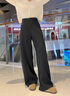 棠暖灰色休閑羊毛呢闊腿褲女2026年超火新款加絨西褲早春加厚直筒褲子 加絨款-深灰色 S 90-115斤 曬單實(shí)拍圖