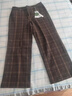 夢(mèng)舒雅女褲復古摩登格紋中直筒褲女秋冬高腰修身彈力加厚保暖休閑褲女 曬單實(shí)拍圖
