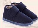 DFBK冬季保暖棉鞋中年老人居家用防滑加絨加厚底男女包跟柔軟媽媽拖鞋 藏藍色(中幫)橡膠底防滑保暖加絨 40-41  (適合39-40碼腳) 曬單實(shí)拍圖