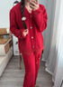 浪莎（LangSha）紅色性感鴕鳥(niǎo)毛睡衣女秋冬珊瑚絨加絨半邊絨家居服套裝結婚本命年 玫瑰紅 軟綿綿長(cháng)袖長(cháng)褲 均碼 80-138斤 曬單實(shí)拍圖